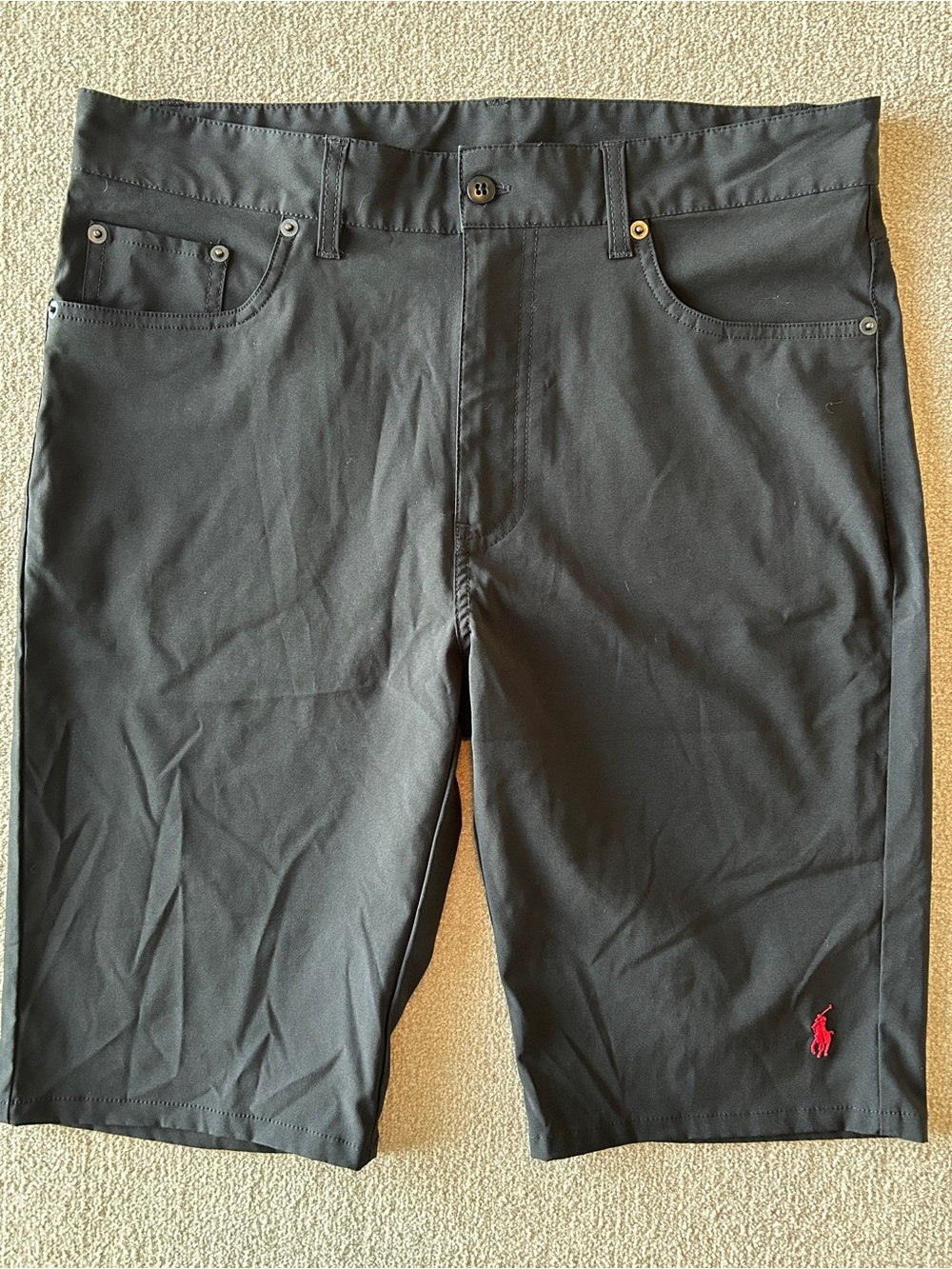 Ralph Lauren Black Performance Trunks w/White Embroidered Label and Red Pony 32’